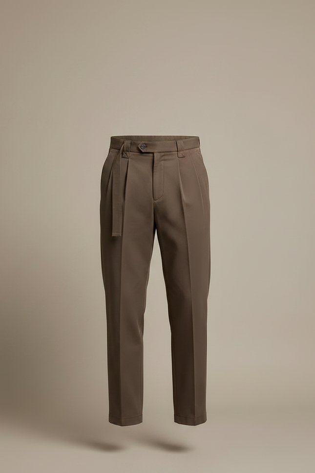 Pantalon Chino Marron Droit Plissé Élégant Homme - Gabardine - vue 3
