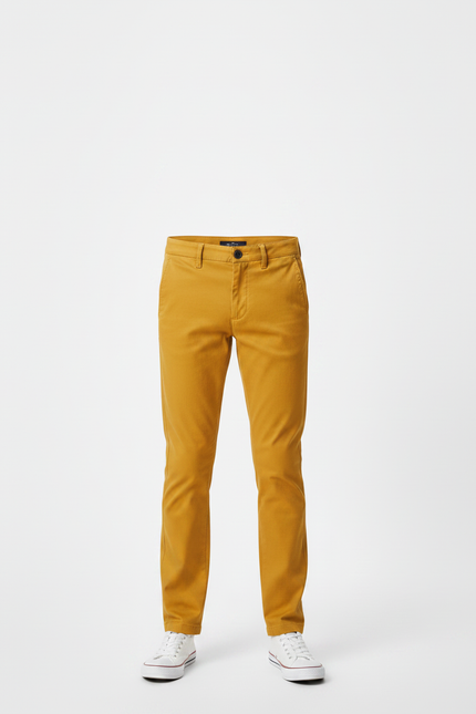 Pantalon Chino Jaune Moutarde Coton Slim Garçon Décontracté - vue 3