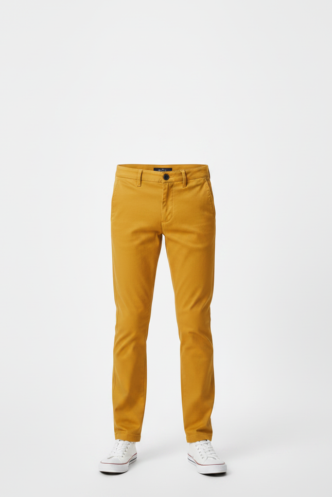 Pantalon Chino Jaune Moutarde Coton Slim Garçon Décontracté - vue 3