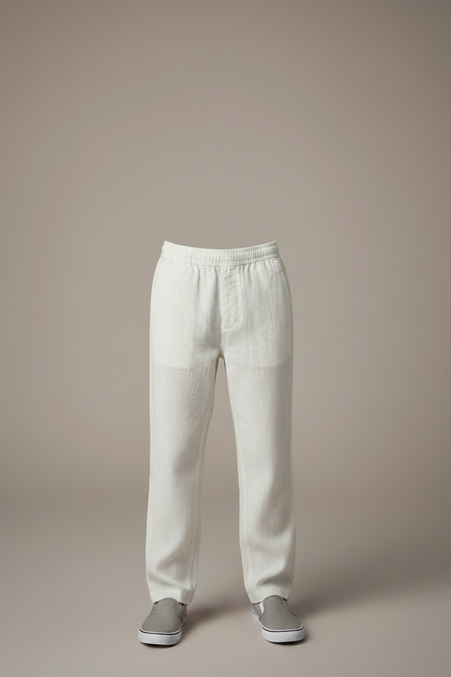 Pantalon Chino Écru Lin Ample Décontracté Enfant - Beige - vue 3