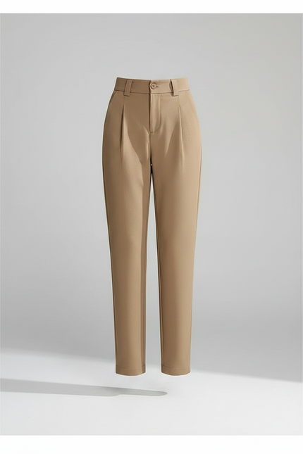 Pantalon Chino Beige Plissé Tapered Taille Haute Femme - Gabardine - vue 3