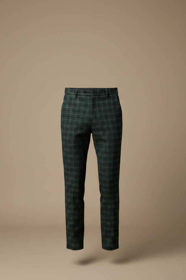 Pantalon Chino Vert Carreaux Slim Formel Élégant - Tweed - vue 3