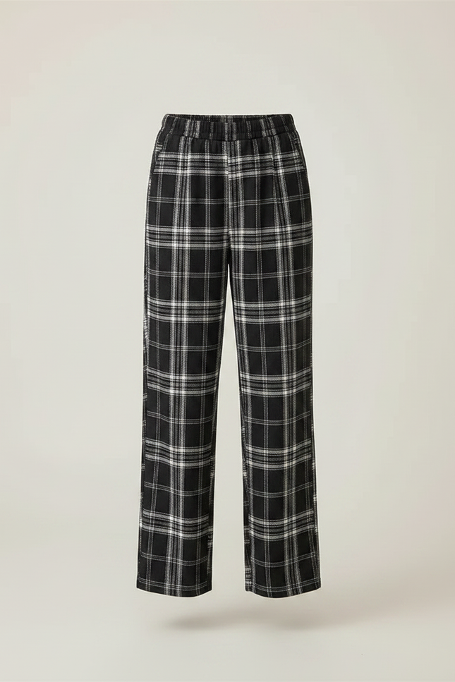 Pantalon Chino Noir Carreaux Ample Décontracté Fille - Coton - vue 3