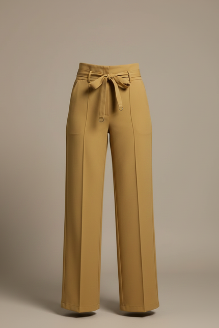 Pantalon Chino Kaki Taille Haute Fluide Élégant Femme - Gabardine - vue 3