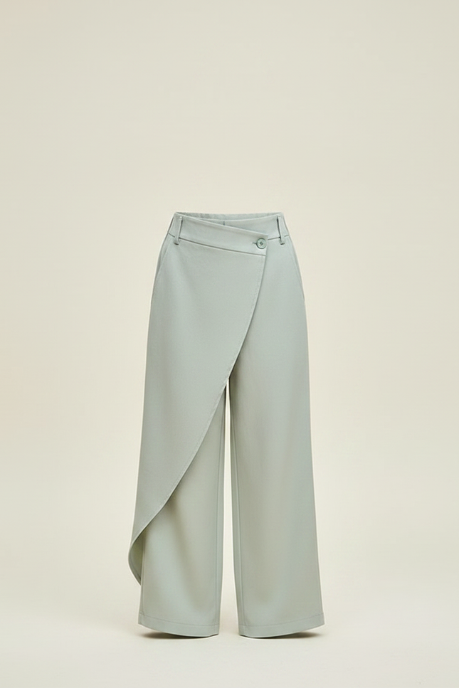 Pantalon Chino Vert Ample Irrégulier Fluide Fille - Polyester - vue 3