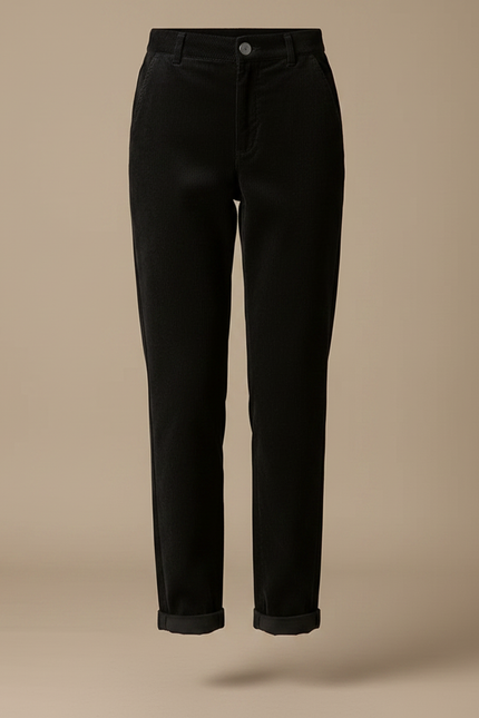 Pantalon Chino Noir Côtelé Ample Taille Haute Femme - Cordé - vue 3