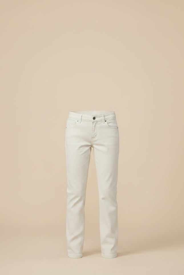 Pantalon Chino Crème Coton Droit Classique Fille - Beige - vue 3