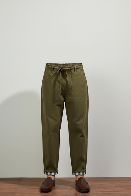 Pantalon Chino Vert Kaki Coton Décontracté Ample - Gabardine - vue 3