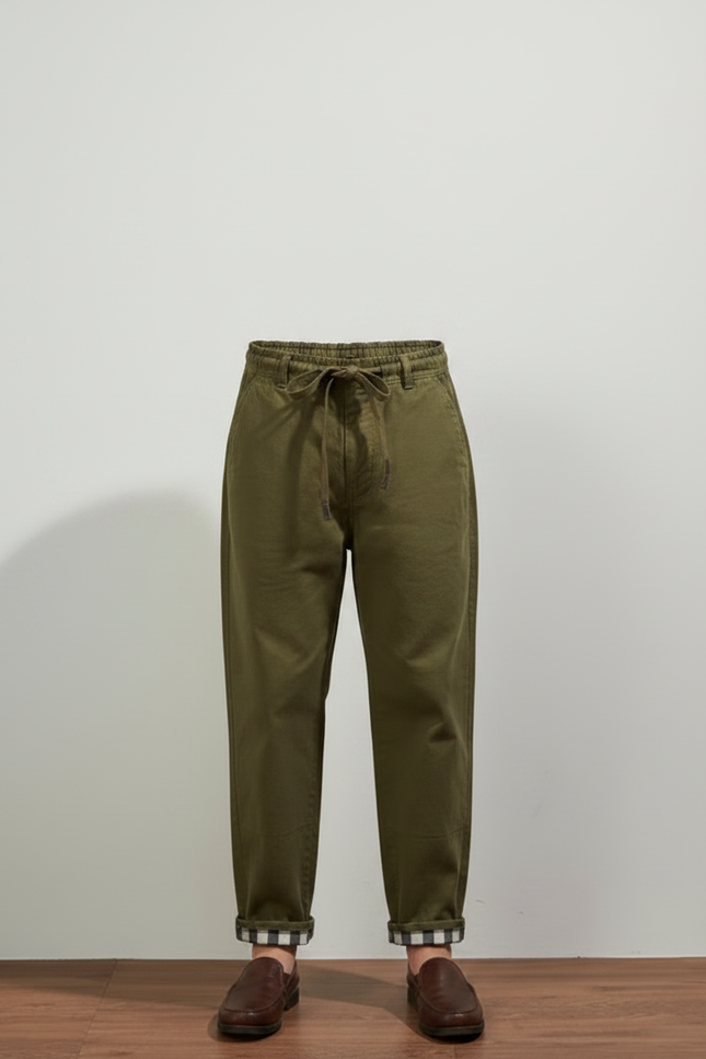 Pantalon Chino Vert Kaki Coton Décontracté Ample - Gabardine - vue 3