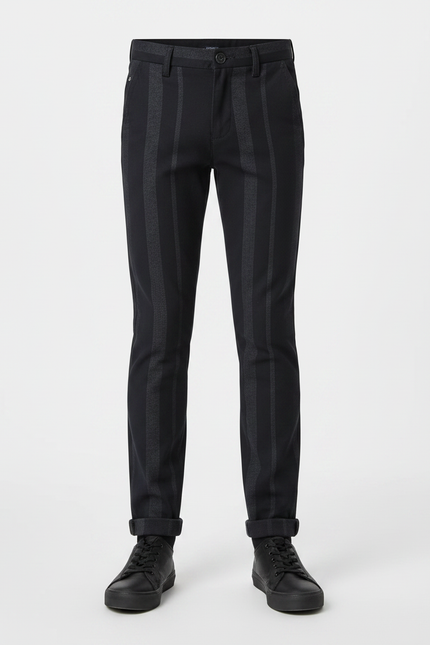 Pantalon Chino Noir Rayé Garçon Slim - Coton - vue 3