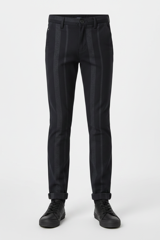 Pantalon Chino Noir Rayé Garçon Slim - Coton - vue 3