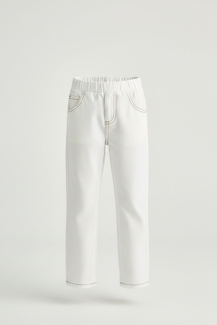 Pantalon Chino Blanc Coton Décontracté Enfant Surpiqûres - vue 3
