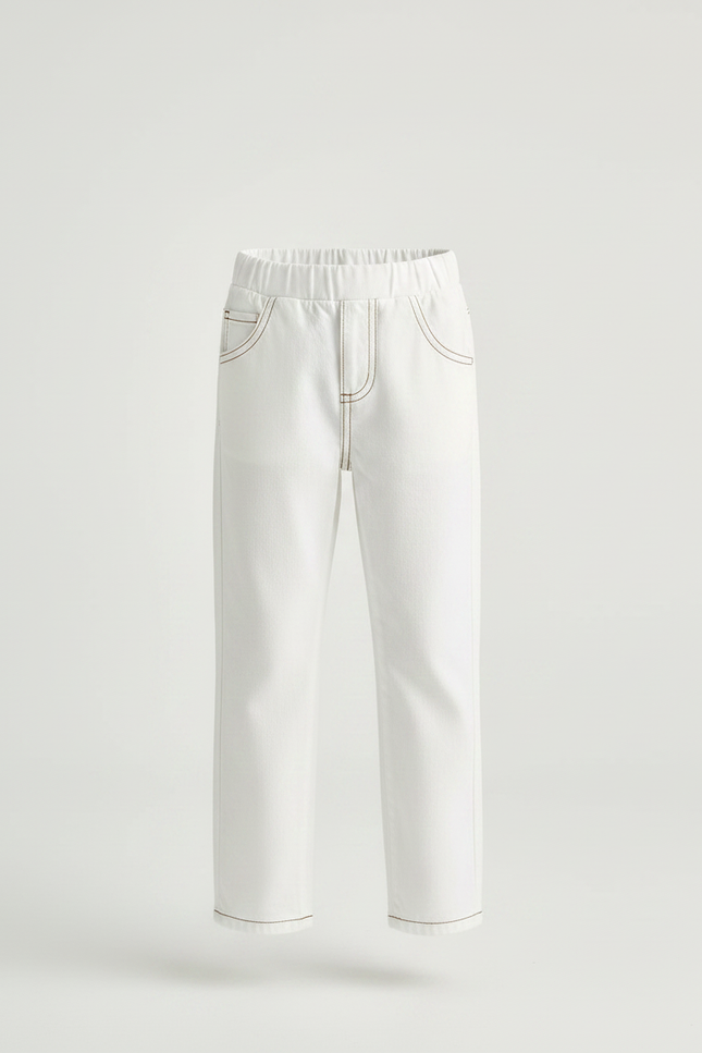 Pantalon Chino Blanc Coton Décontracté Enfant Surpiqûres - vue 3