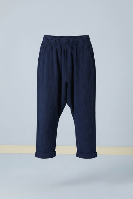 Pantalon Chino Bleu Marine Plissé Coton Enfant Ample - vue 3