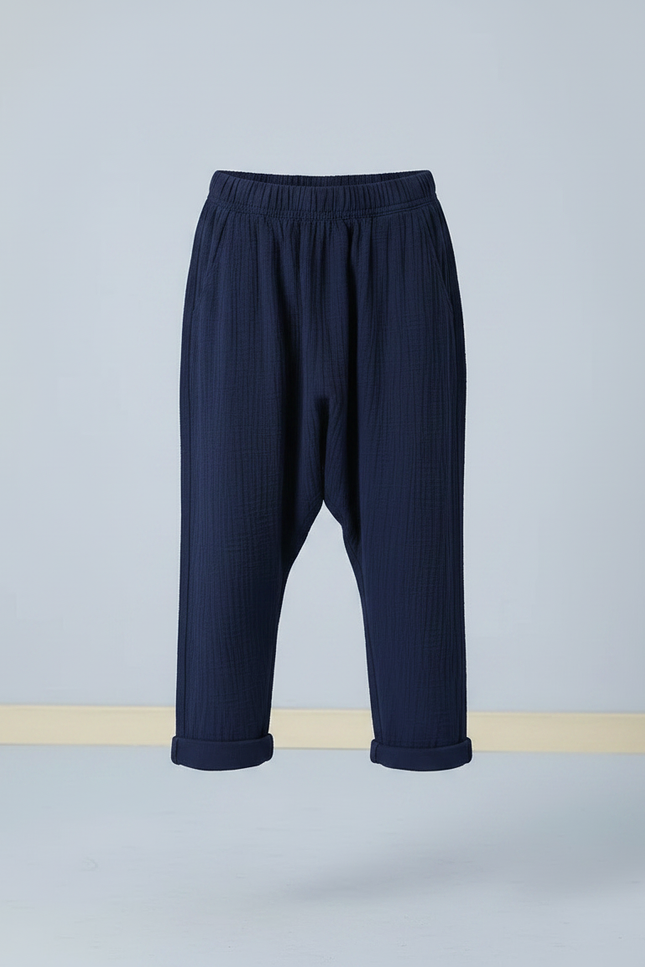 Pantalon Chino Bleu Marine Plissé Coton Enfant Ample - vue 3