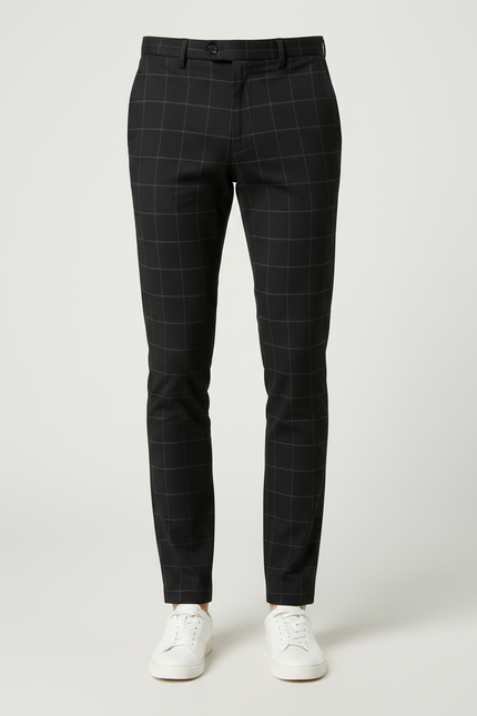 Pantalon Chino Noir Carreaux Slim Homme Tendance - Gabardine - vue 3