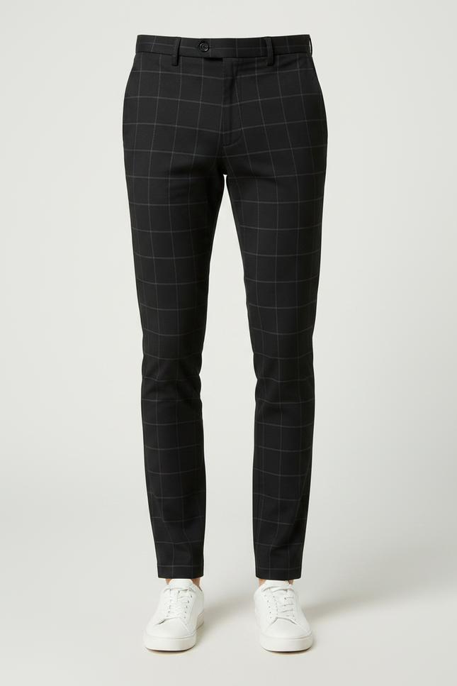 Pantalon Chino Noir Carreaux Slim Homme Tendance - Gabardine - vue 3