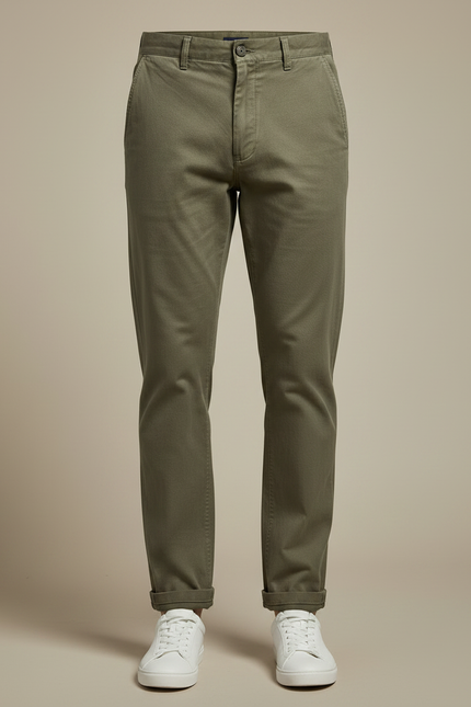 Pantalon Chino Homme Vert Olive Tapered - Kaki Gabardine - vue 3