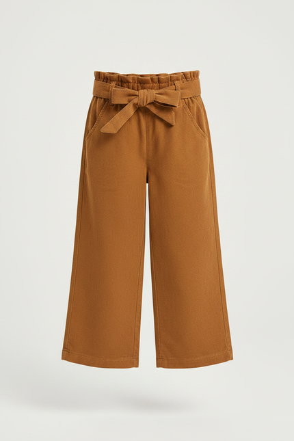 Pantalon Chino Marron Ample Coton Fille Ceinture - vue 3