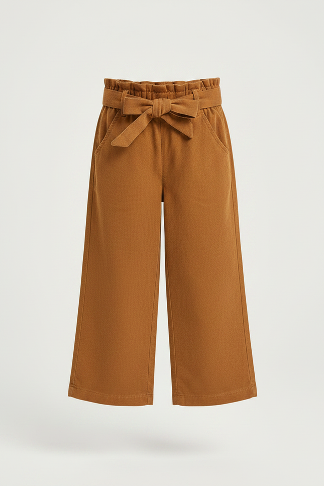 Pantalon Chino Marron Ample Coton Fille Ceinture - vue 3