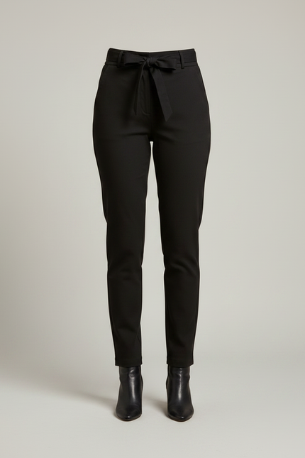 Pantalon Chino Noir Taille Haute Femme Élégant - Gabardine - vue 3
