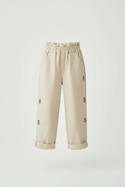 Pantalon Chino Beige Ample Brodé Coton Enfant - vue 3