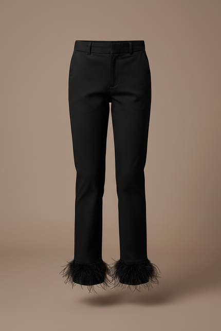 Pantalon Chino Noir Plumes Élégant Fille - Gabardine - vue 3