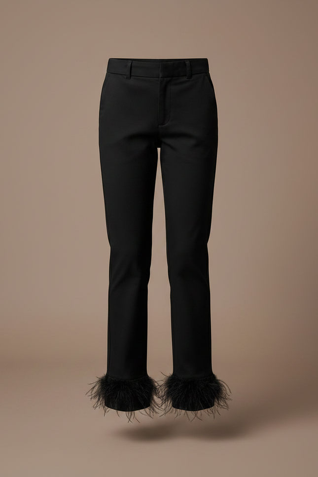 Pantalon Chino Noir Plumes Élégant Fille - Gabardine - vue 3