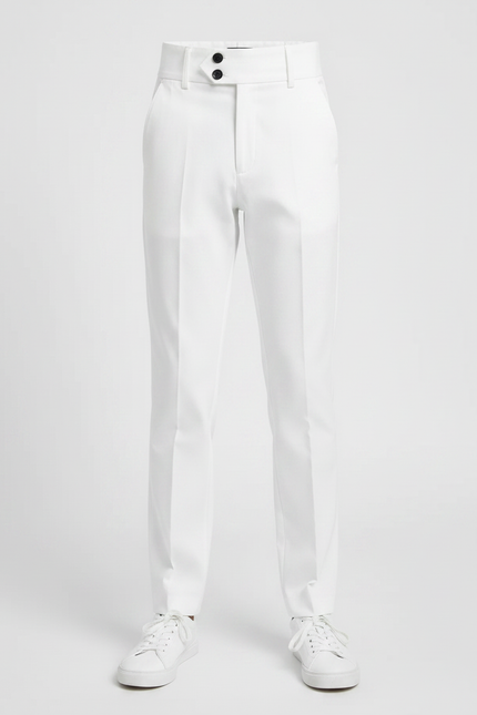 Pantalon Chino Blanc Taille Haute Plissé Enfant - Gabardine - vue 3