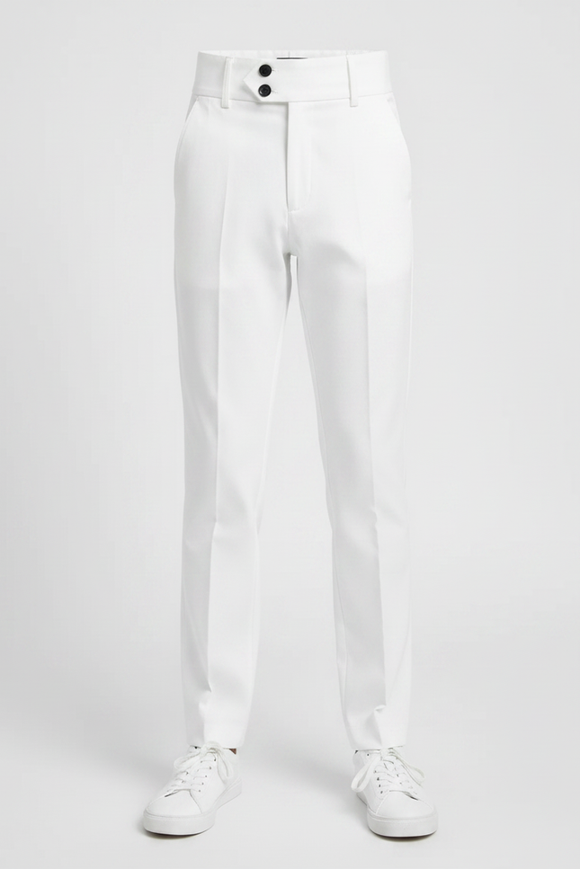 Pantalon Chino Blanc Taille Haute Plissé Enfant - Gabardine - vue 3