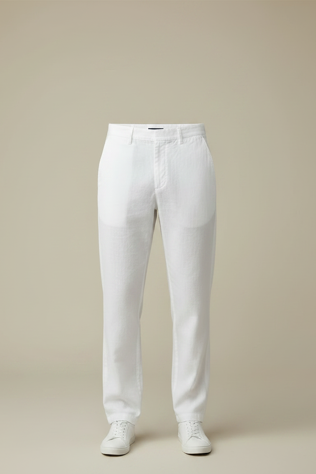 Pantalon Chino Blanc Lin Coton Droit Homme Décontracté - vue 3