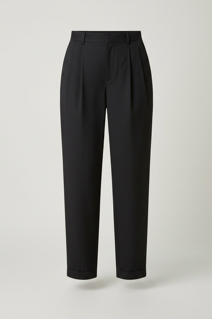 Pantalon Chino Noir Ample Plissé Taille Haute Femme - Gabardine - vue 3