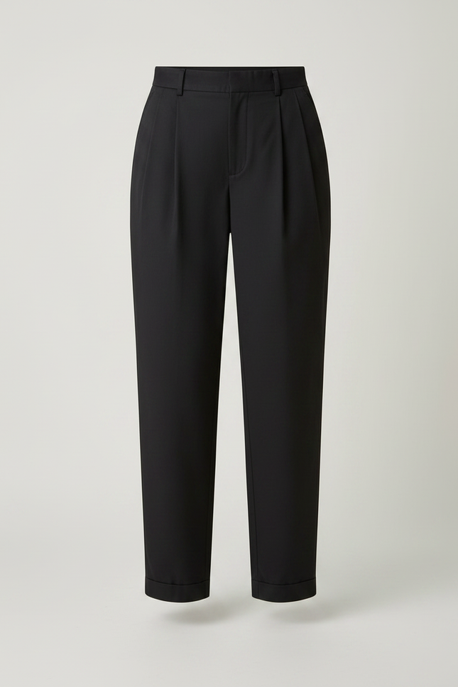 Pantalon Chino Noir Ample Plissé Taille Haute Femme - Gabardine - vue 3