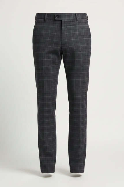 Pantalon Chino Carreaux Homme Slim Gris Élégant Moderne - Laine - vue 3