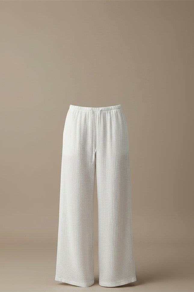 Pantalon Chino Blanc Ample Texturé Décontracté Femme - Coton - vue 3