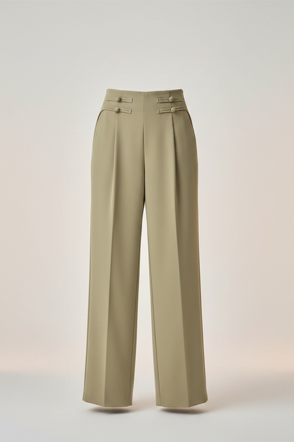 Pantalon Chino Vert Kaki Ample Décontracté Femme - Gabardine - vue 3
