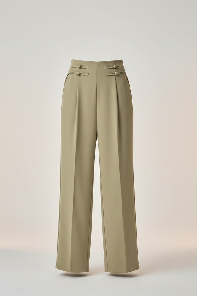Pantalon Chino Vert Kaki Ample Décontracté Femme - Gabardine - vue 3