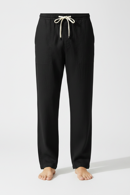 Pantalon Chino Noir Ample Coton Lin Homme - vue 3