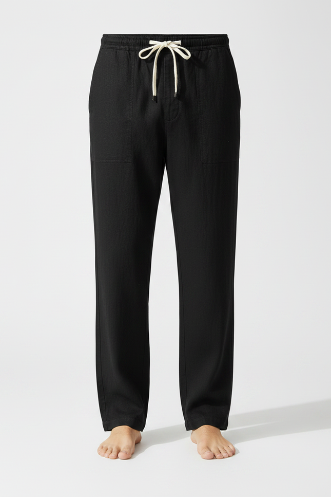 Pantalon Chino Noir Ample Coton Lin Homme - vue 3