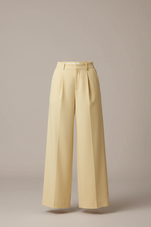 Pantalon Chino Jaune Plissé Large Élégant Femme - Gabardine - vue 3