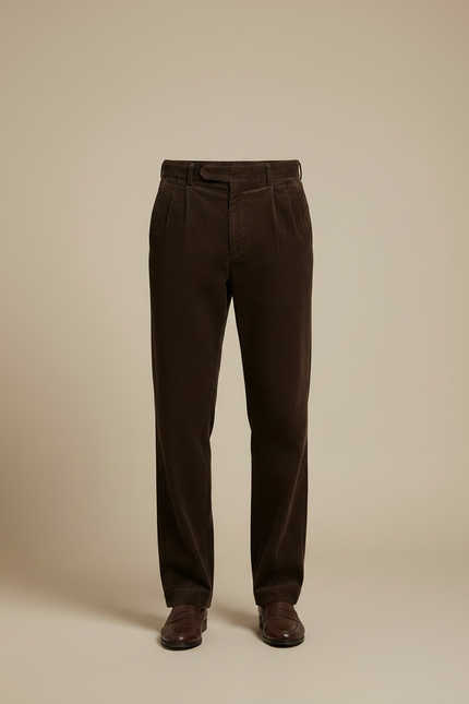Pantalon Chino Velours Côtelé Marron Ample Plissé Homme - Cordé - vue 3