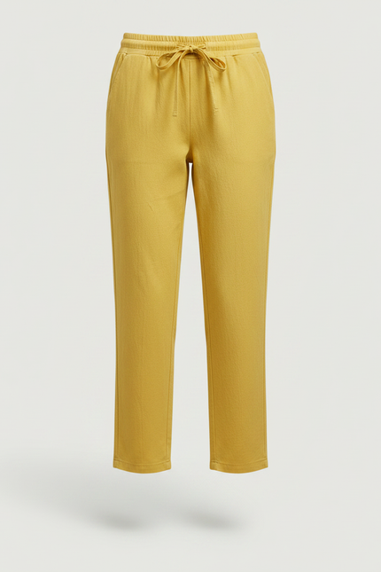 Pantalon Chino Jaune Coton Lin Décontracté Femme - vue 3