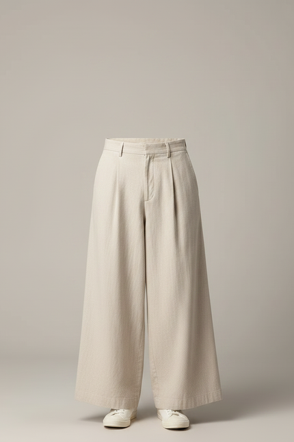 Pantalon Chino Large Lin Coton Beige Ample Décontracté - vue 3