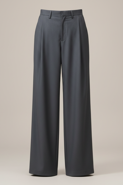 Pantalon Chino Gris Plissé Ample Taille Haute - Gabardine - vue 3