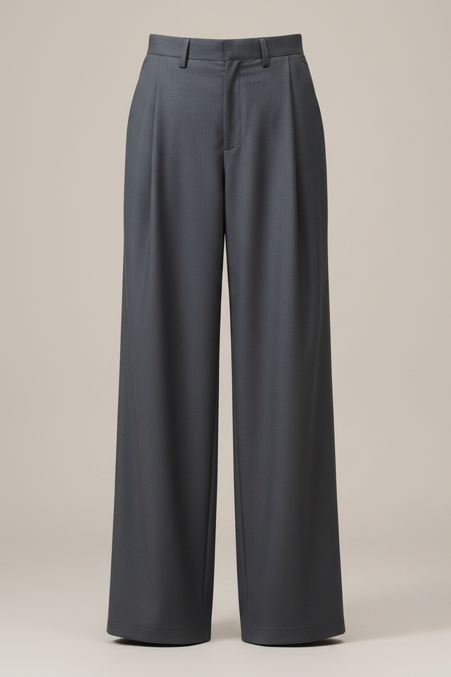 Pantalon Chino Gris Plissé Ample Taille Haute - Gabardine - vue 3