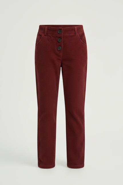Pantalon Chino Bordeaux Côtelé Taille Haute Fille - Cordé - vue 3