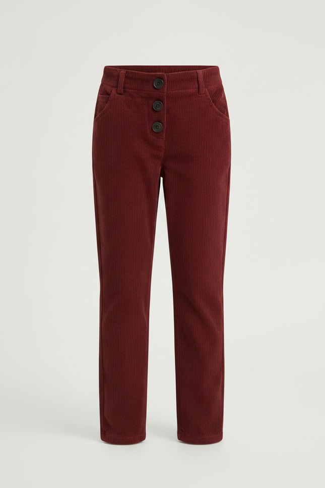Pantalon Chino Bordeaux Côtelé Taille Haute Fille - Cordé - vue 3