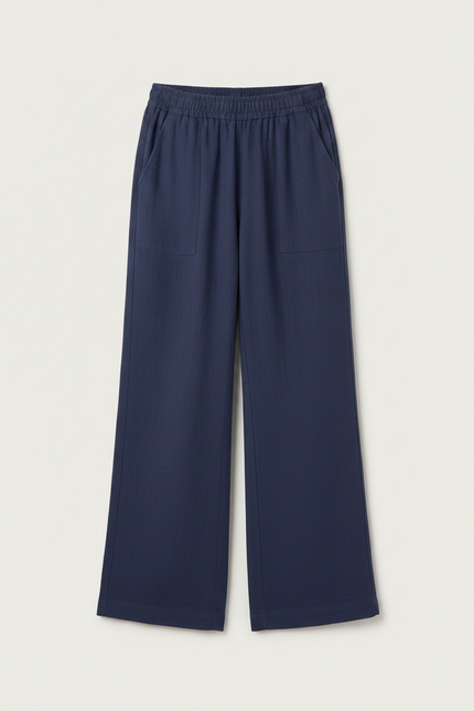 Pantalon Chino Bleu Marine Ample Décontracté Fille - Lin - vue 3