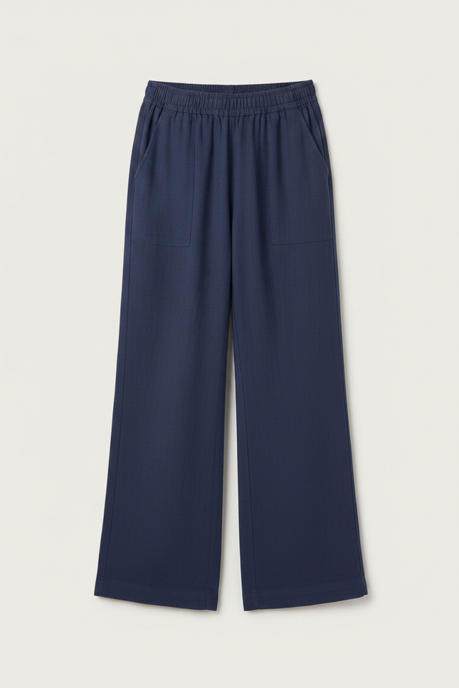 Pantalon Chino Bleu Marine Ample Décontracté Fille - Lin - vue 3