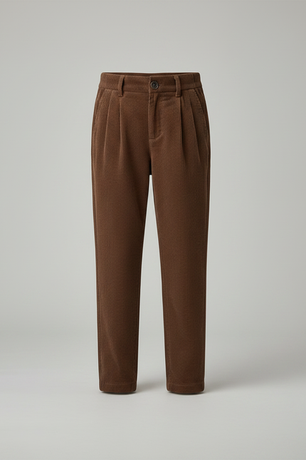 Pantalon Chino Côtelé Marron Taille Haute Droite - Cordé - vue 3